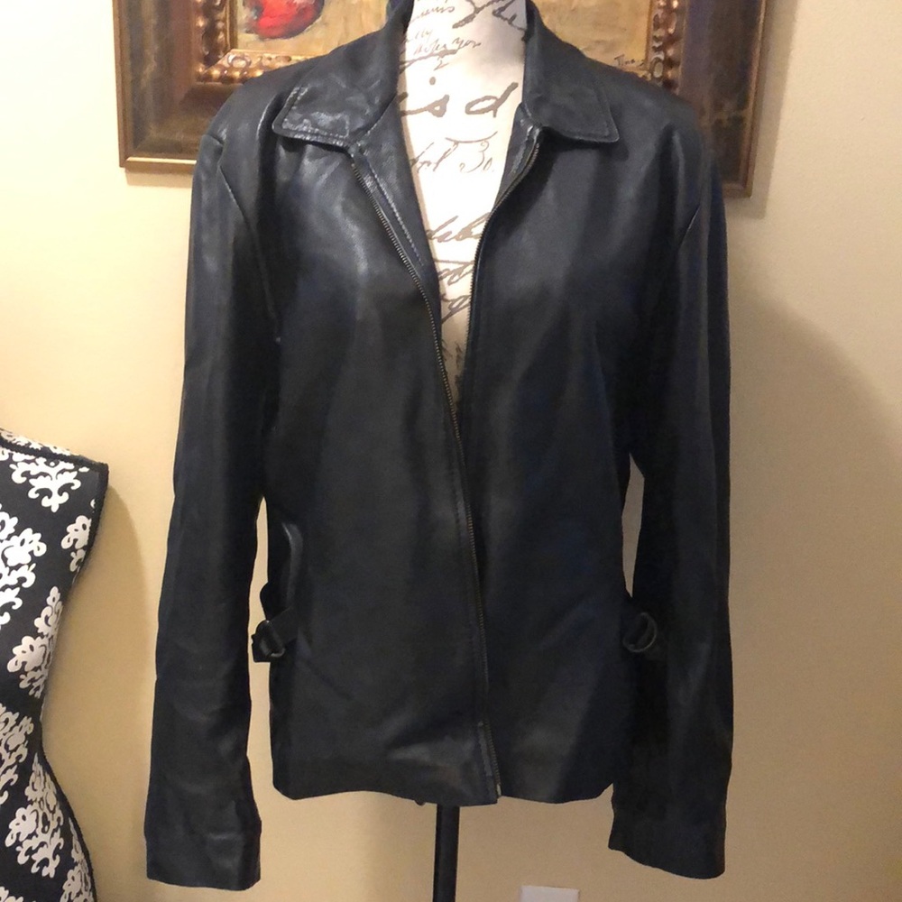 Sanzzini Classic side buckle belts lined long sleeve leather collar jacket